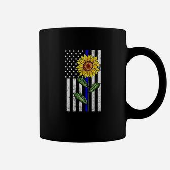 Sunflower Thin Blue Line Us Flag Coffee Mug | Crazezy