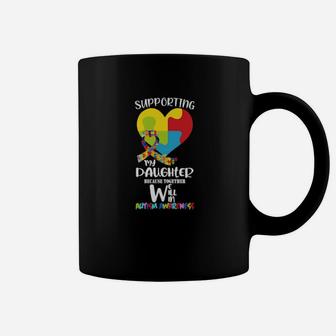 Supporting My Daughter Heart Puzzle Autism Awareness Coffee Mug - Monsterry CA