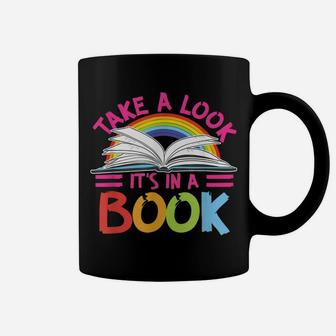 Take A Look It's In A Book Vintage Retro Rainbow Librarian Coffee Mug | Crazezy UK