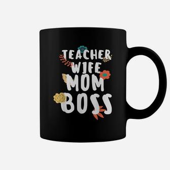 Teacher Wife Mom Boss Spring Flower Retro Vintage Mother Day Coffee Mug | Crazezy UK