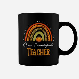 Thanksgiving Leopard One Thankful Teacher Funny Boho Rainbow Coffee Mug | Crazezy DE