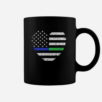 Thin Blue Line Green Line Flag Heart Coffee Mug | Crazezy DE