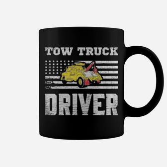 Tow Truck Driver Yellow Line Daddy Us Flag Distressed Coffee Mug - Monsterry CA