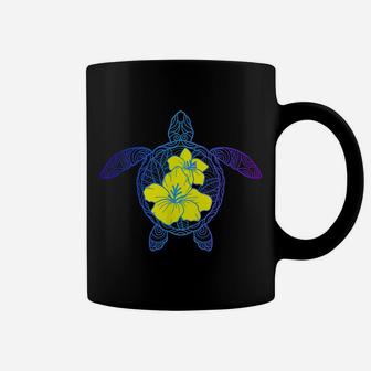 Tribal Sea Turtle With Hibiscus Flower Hawaii Vacation Beach Coffee Mug | Crazezy
