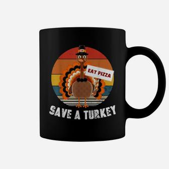 Turkey Eat Pizza Thanksgiving Vintage Distressed Coffee Mug - Monsterry