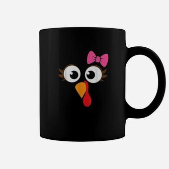 Turkey Face Girl Pink Bow Kids Thanksgiving Gift Coffee Mug | Crazezy