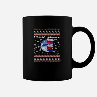 Ugly Christmas Tee mit Weihnachtspullover-Design & Weltkarte, Schwarzes Tassen - Seseable