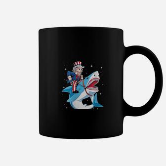 Uncle Sam Riding Shark 4Th Of July American Flag Coffee Mug - Monsterry