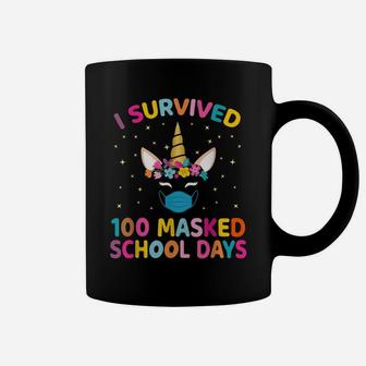 Unicorn I Survived 100 Masked School Days Teacher Kids Girls Coffee Mug | Crazezy CA