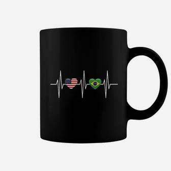 Usa Brazil Heartbeat America Brazilian Flag Heart Coffee Mug | Crazezy