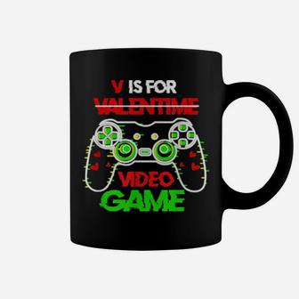 V Is For Video Games Awesome Valentines Day Gamer Boy Coffee Mug - Monsterry DE