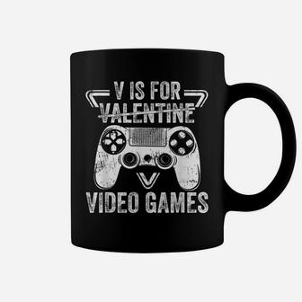 V Is For Video Games Funny Valentines Day Gamer Boy Men Gift Coffee Mug | Crazezy AU
