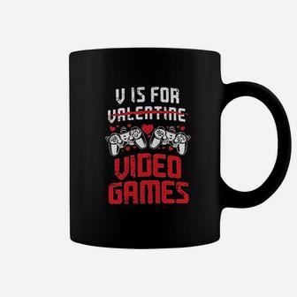 V Is For Video Games Funny Valentines Day Gamer Coffee Mug | Crazezy CA