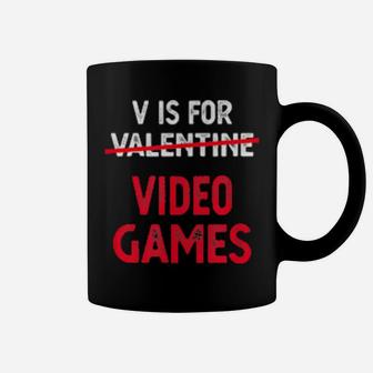 V Is For Video Games Valentine Red For Gamer Couple Coffee Mug - Monsterry DE