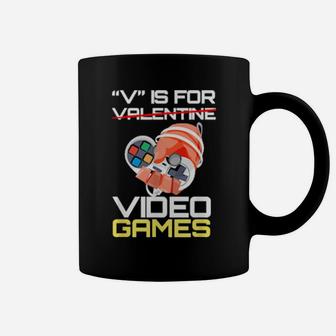 V Is For Video Games Valentine Video Game Coffee Mug - Monsterry UK
