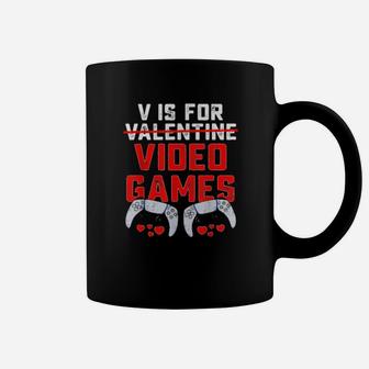 V Is For Video Games Valentines Day Boys Coffee Mug - Monsterry DE