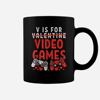 V Is For Video Games Valentines Day Gamer Boy Coffee Mug - Monsterry DE