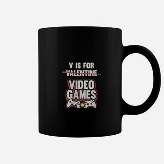 V Is For Video Games Valentines Day Gamer Coffee Mug - Monsterry DE