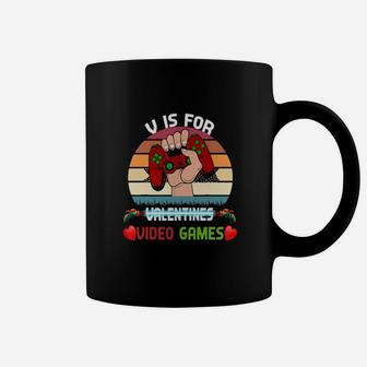 V Is For Video Games Valentines Day Gamer Coffee Mug - Monsterry UK