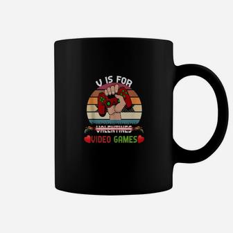 V Is For Video Games Valentines Day Gamer For Girls Coffee Mug - Monsterry DE