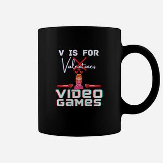 V Is For Video Games Valentines Day Gamer Her Him Love Coffee Mug - Monsterry DE