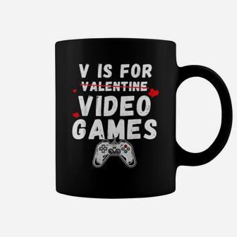V Is For Video Games Valentines Day Video Gamer Boys Coffee Mug - Monsterry CA