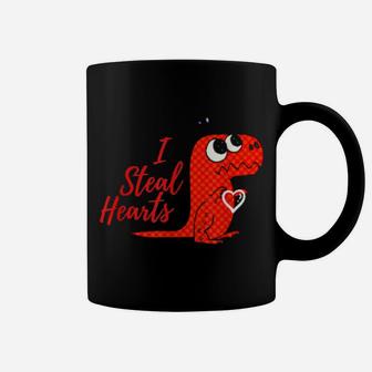 Valentines Day Dinosaur Cute T Rex I Steal Hearts Coffee Mug - Monsterry