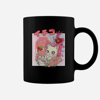 Vaporwave Japanese Kawaii Pink Strawberry Milk Shake Cat Coffee Mug - Thegiftio UK