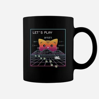 Vaporwave Synthwave Outrun 80s Retro Sunset Japanese Cat Coffee Mug - Thegiftio