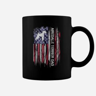 Vintage American Flag Proud Airedale Terrier Dad Silhouette Coffee Mug | Crazezy