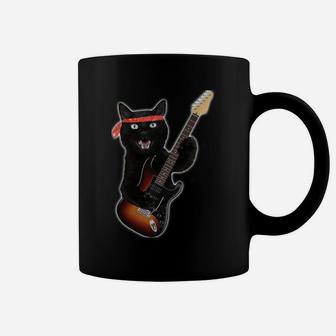 Vintage Black Cat Lover, Retro Style Cats Gift Guitar Coffee Mug | Crazezy