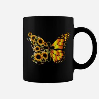 Vintage Faith Cross Sunflower Butterfly Christian Coffee Mug - Monsterry