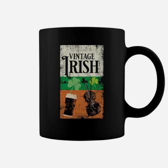 Vintage Irish St Patricks Day With Shamrock Fiddle And Beer Coffee Mug - Monsterry