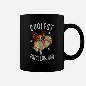 Vintage Retro Coolest Papillon Dad Funny Puppy Owner Lover Coffee Mug | Crazezy