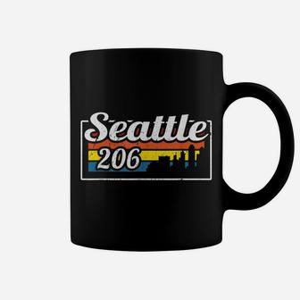 Vintage Seattle City Skyline 206 State Of Washington Retro Coffee Mug | Crazezy