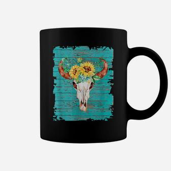 Vintage Sunflower Cow Skull Blue For Cowgirl Country Girl Coffee Mug | Crazezy