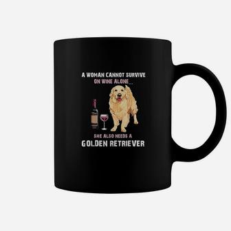 Woman Cannot Survive On Wine Alone She Need Golden Retriever Coffee Mug | Crazezy CA