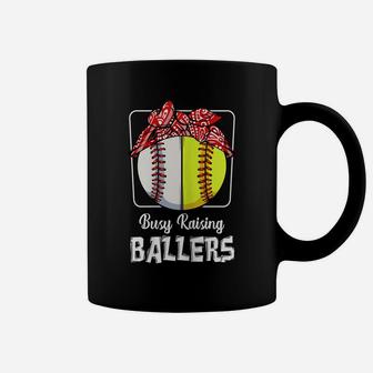Womens Busy Raising Ballers Softball Funny Baseball Mom Sport Coffee Mug | Crazezy
