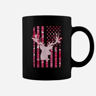 Women's Camo Whitetail Buck Deer Pink Camouflage Usa Flag Coffee Mug | Crazezy CA