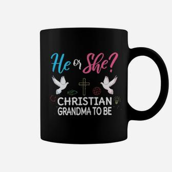 Womens Gender Reveal He Or She Nana To Be Christian Future Grandma Coffee Mug - Monsterry
