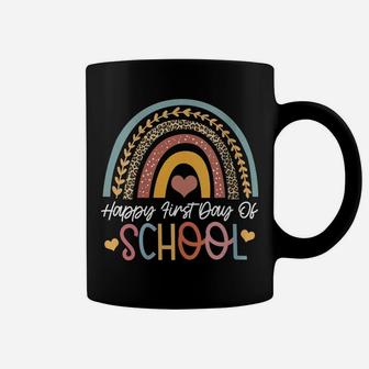 Womens Happy First Day Of School Funny Leopard Boho Rainbow Coffee Mug | Crazezy