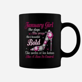 Womens January Girl She Slays She Prays She's Beautiful High Heels Coffee Mug | Crazezy DE