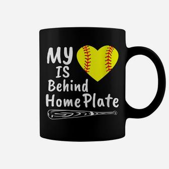 Womens My Heart Is Behind Home Plate Softball Proud Mom Dad Gift Coffee Mug | Crazezy