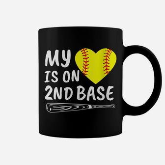 Womens My Heart Is On 2Nd Base Softball Bat Proud Mom Dad Gift Coffee Mug | Crazezy