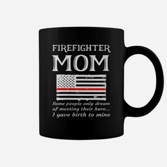 Womens Proud Firefighter Mom Fireman Firewoman Mother American Flag Coffee Mug | Crazezy DE
