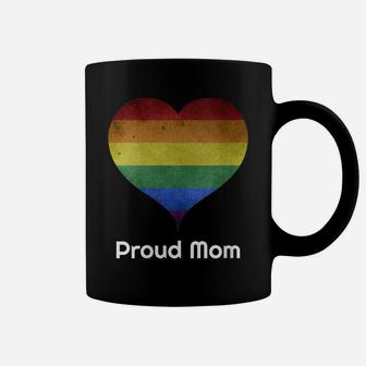 Womens Proud Mom Ally Vintage Rainbow Heart Gay Pride Month Lgbtq Coffee Mug | Crazezy UK
