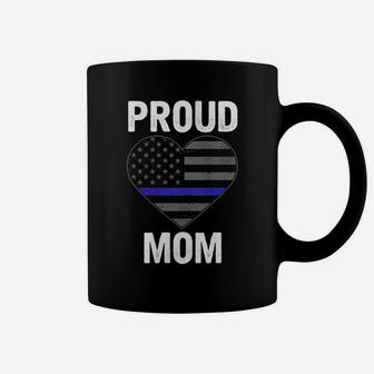 Womens Proud Mom Blue Line Law Enforcement Flag Heart Coffee Mug | Crazezy CA