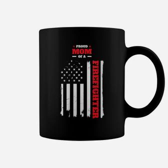Womens Proud Mom Of A Firefighter Distressed American Flag Design Coffee Mug | Crazezy DE