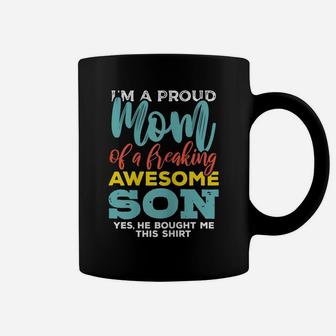 Womens Proud Mom Of Awesome Son Funny Womens Gift Tshirt Coffee Mug | Crazezy DE