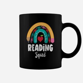 Womens Reading Squad, Funny Boho Rainbow For Teachers Raglan Baseball Tee Coffee Mug | Crazezy